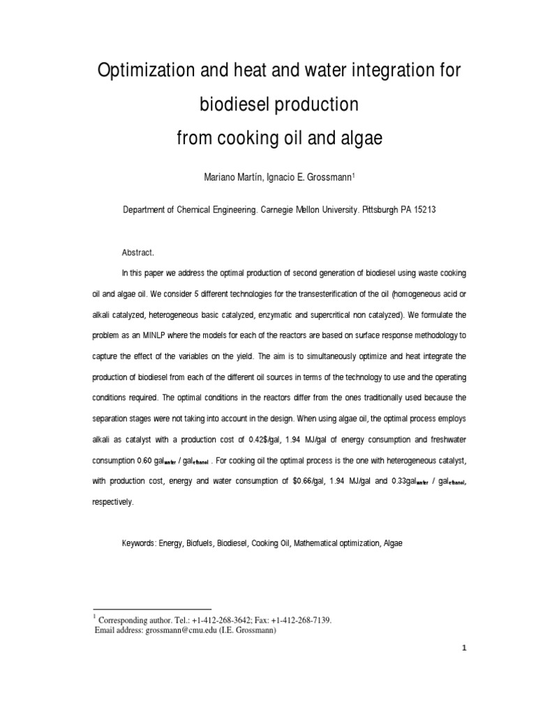 Biodiesel Production Optimization Techniques | PDF | Algae Fuel | Biodiesel