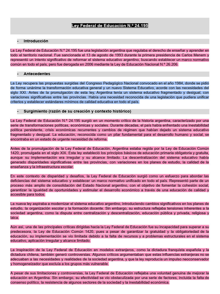 Ley Federal de Educación N | PDF | Educación de la primera infancia ...