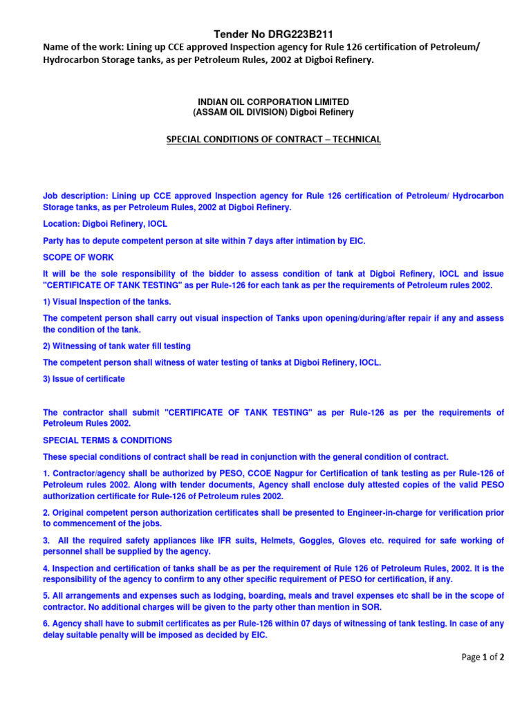 Technical SCC Scope of Work | Download Free PDF | Oil Refinery | Petroleum