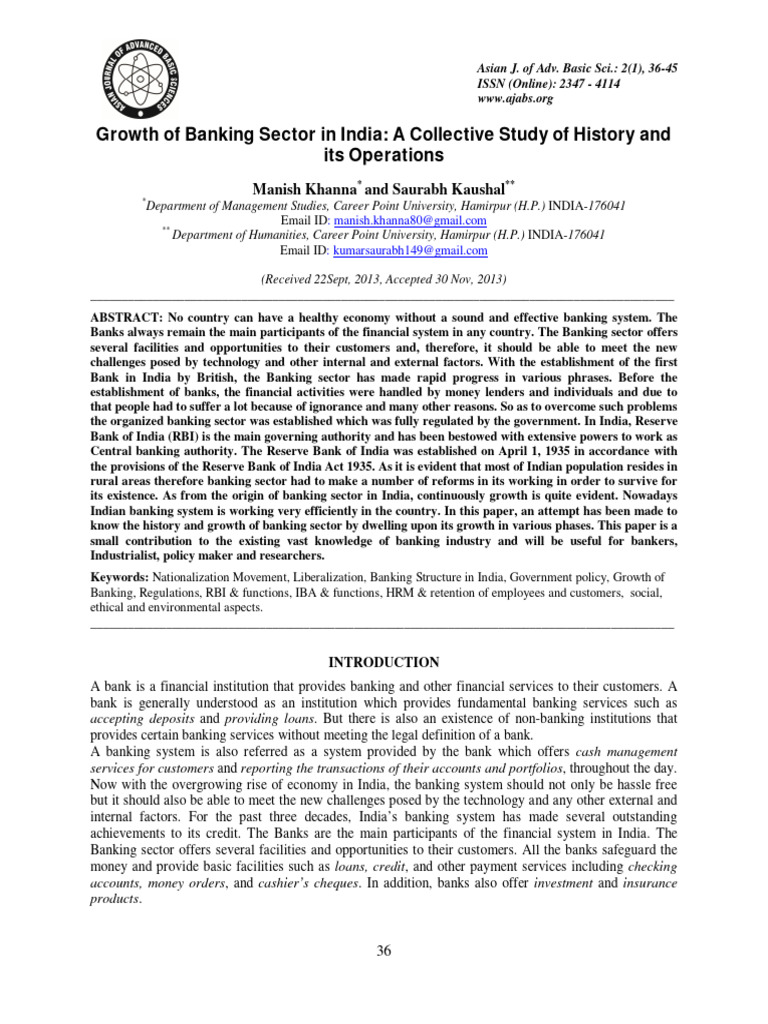 Growth of Banking Sector in India A Collective Study of History and Its ...