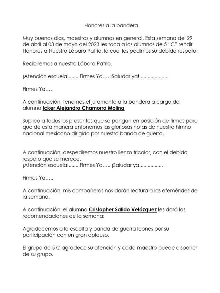 Honores a la Bandera en 5 "C" | PDF