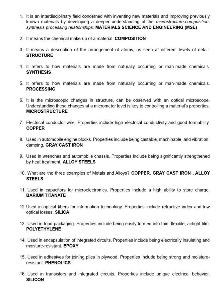 Overview of Materials Science Concepts | PDF | Deformation (Engineering ...