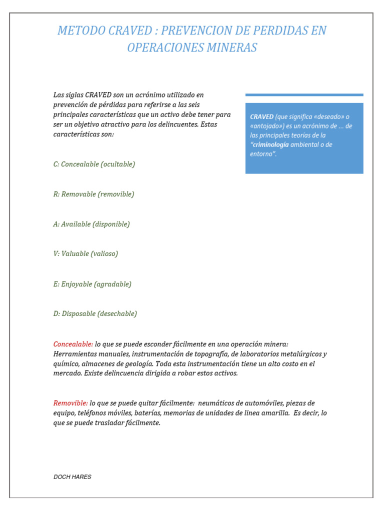 Metodo CRAVED en Operaciones Mineras. | PDF | Valores | Riesgo