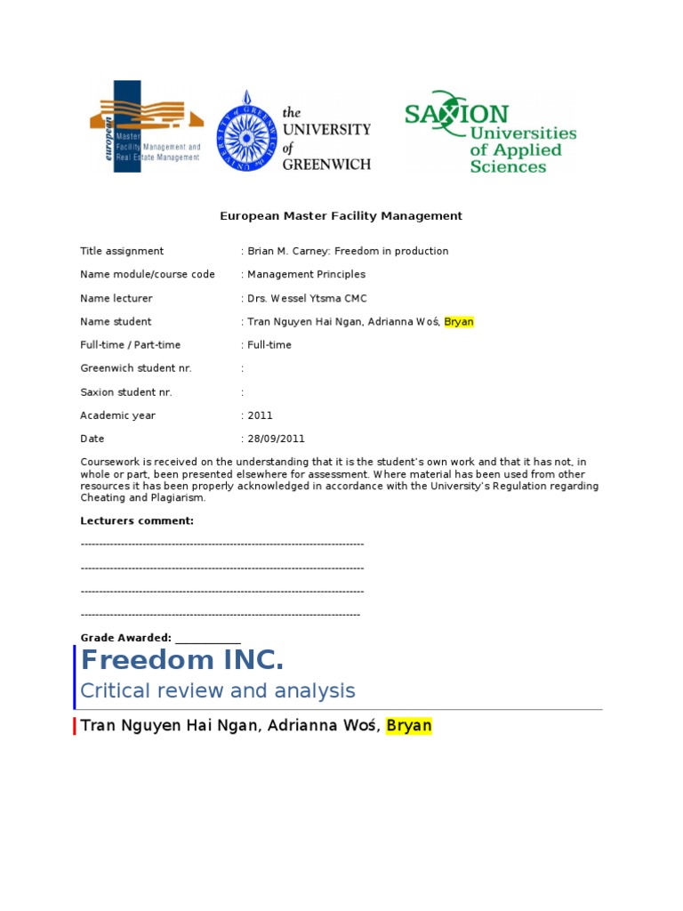 Brain Carney - Freedoom Inc Paper Final | PDF | Leadership | Motivation