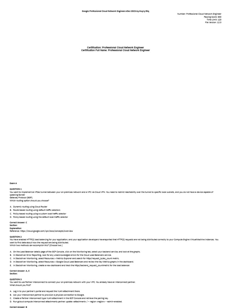 Google Cloud Network Engineer Exam Guide | PDF | Computer Network ...