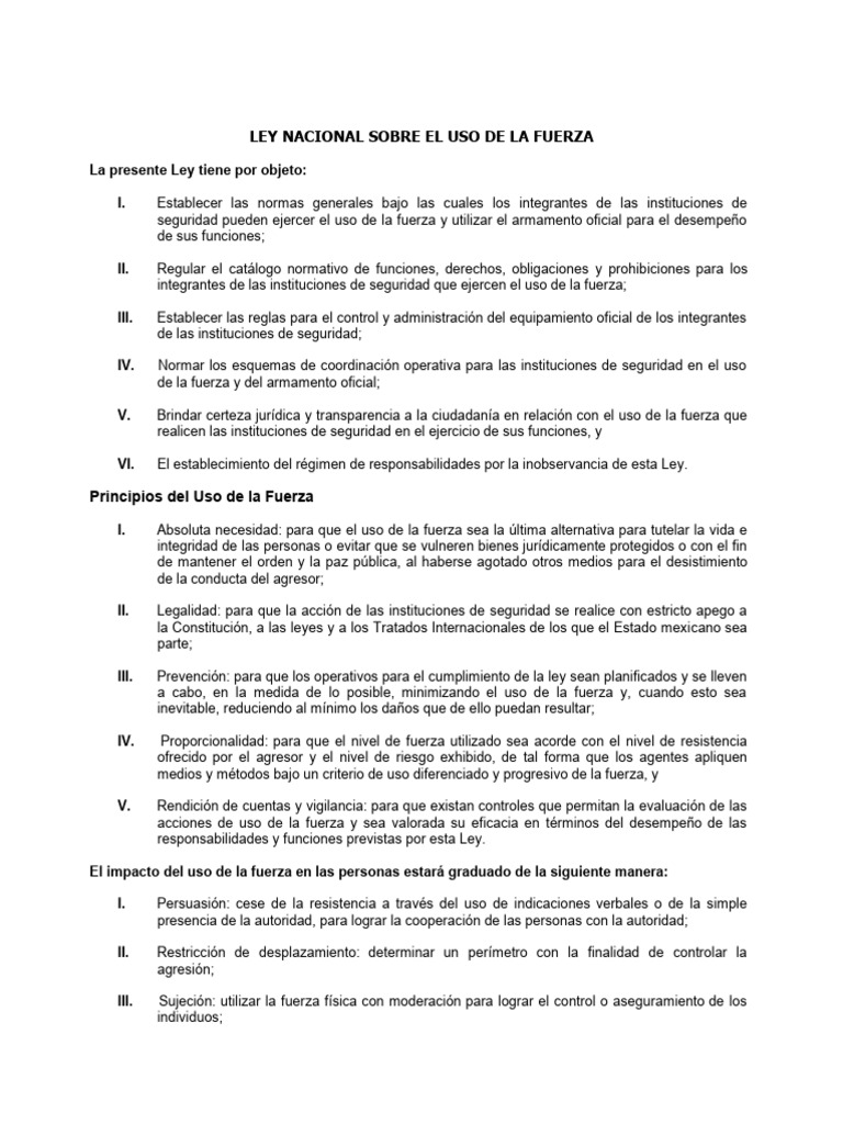 Ley sobre el Uso de la Fuerza en Seguridad | PDF | Policía | Agresión