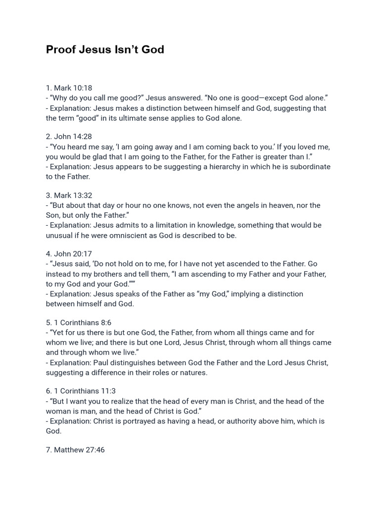 Proof Jesus Isnt God Pdf God The Father Jesus