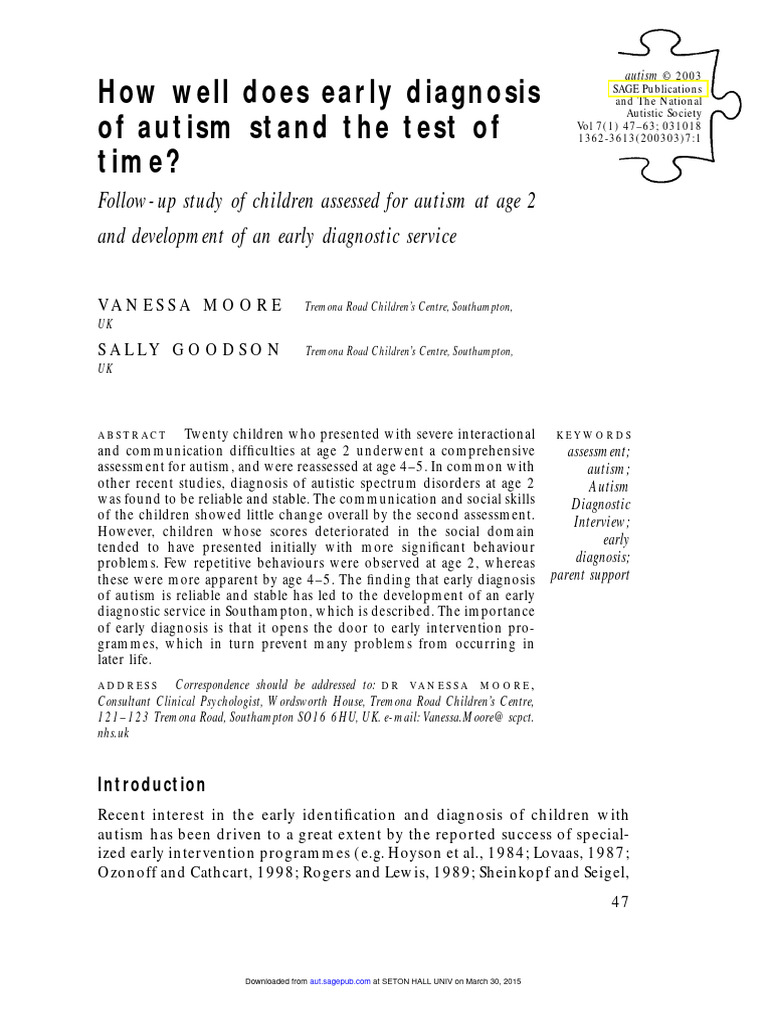 2003, How Well Does Early Diagnosis of Autism Stand The Test of Time ...