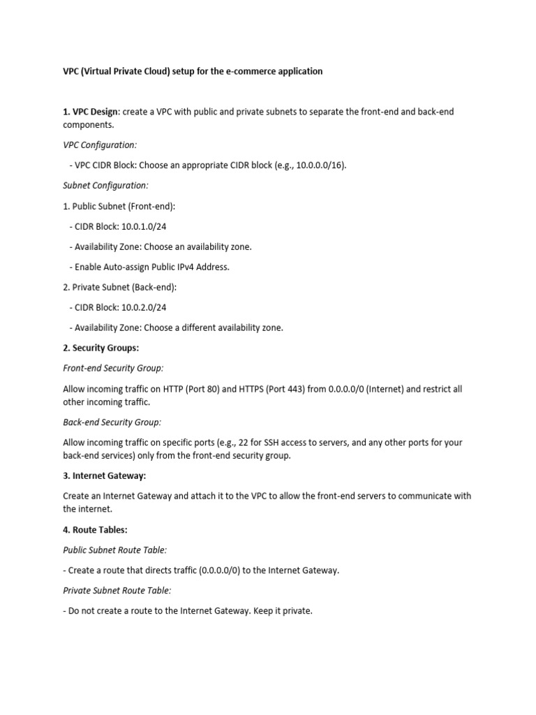 Basic VPC (Virtual Private Cloud) Setup For The E-Commerce A-1 | PDF ...