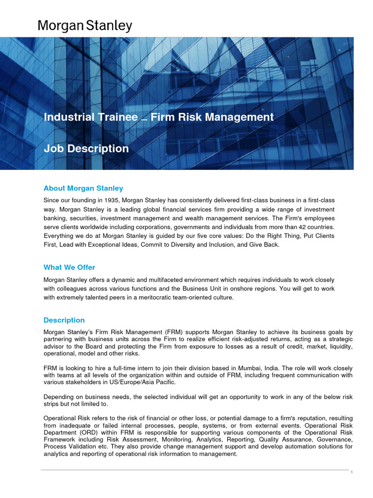 Morgan Stanley Risk Management Internship | PDF | Risk | Credit Risk