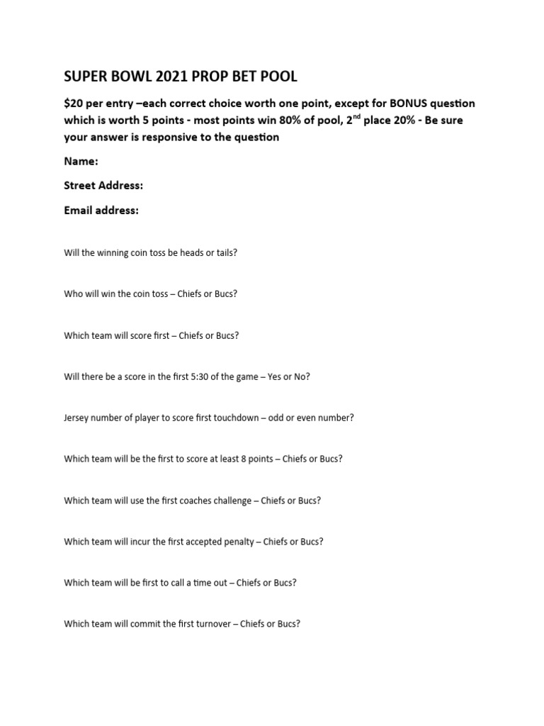 Super Bowl 2021 Betting Pool | PDF | American Football Competitions ...