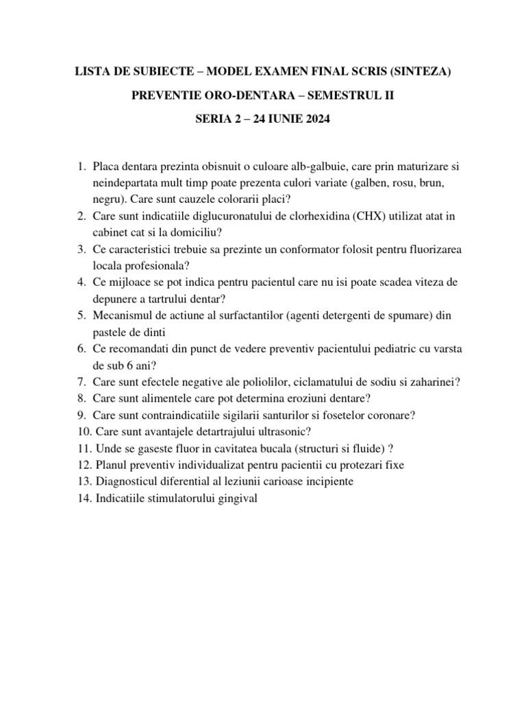 Lista Subiecte - Model Examen Final Scris - Sinteza - Preventie II ...