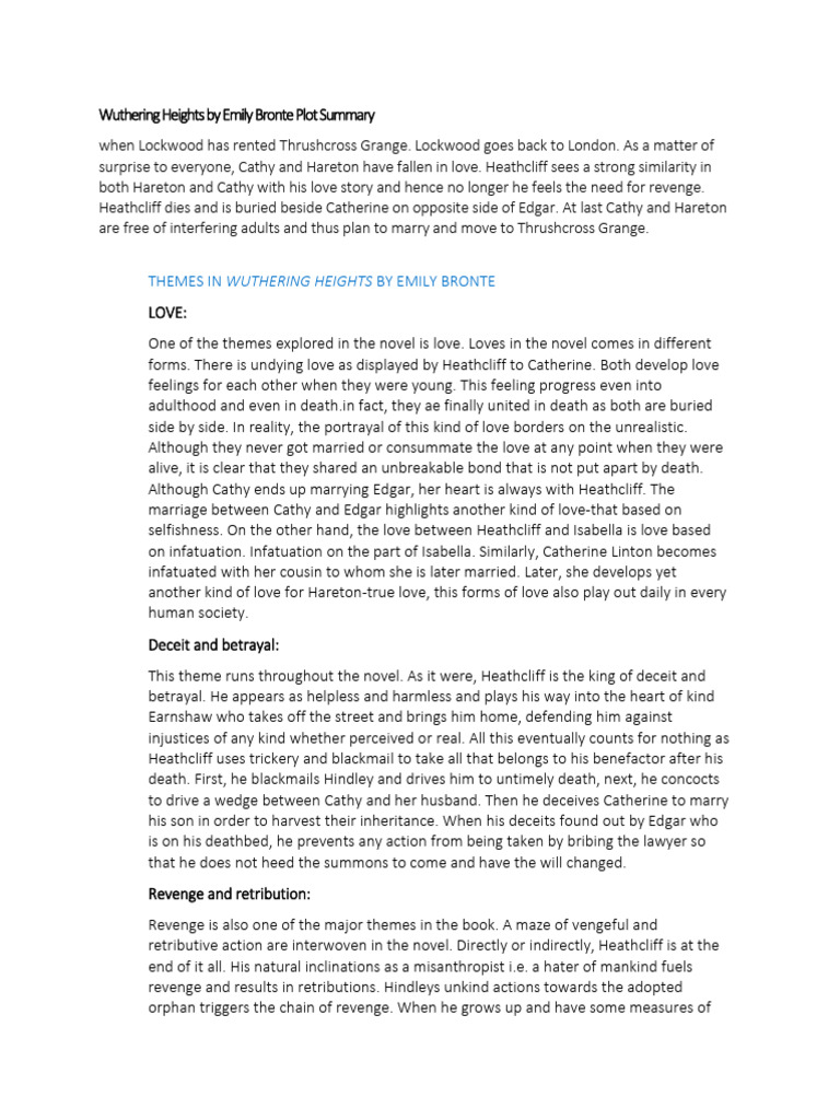 EMILY BRONTE WUTHERING HEIGHTS SUMMARY intelligence overview