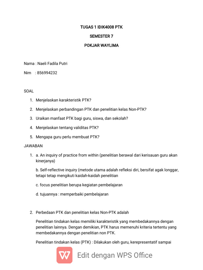 Karakteristik dan Manfaat PTK bagi Guru | PDF | Karier & Perkembangan