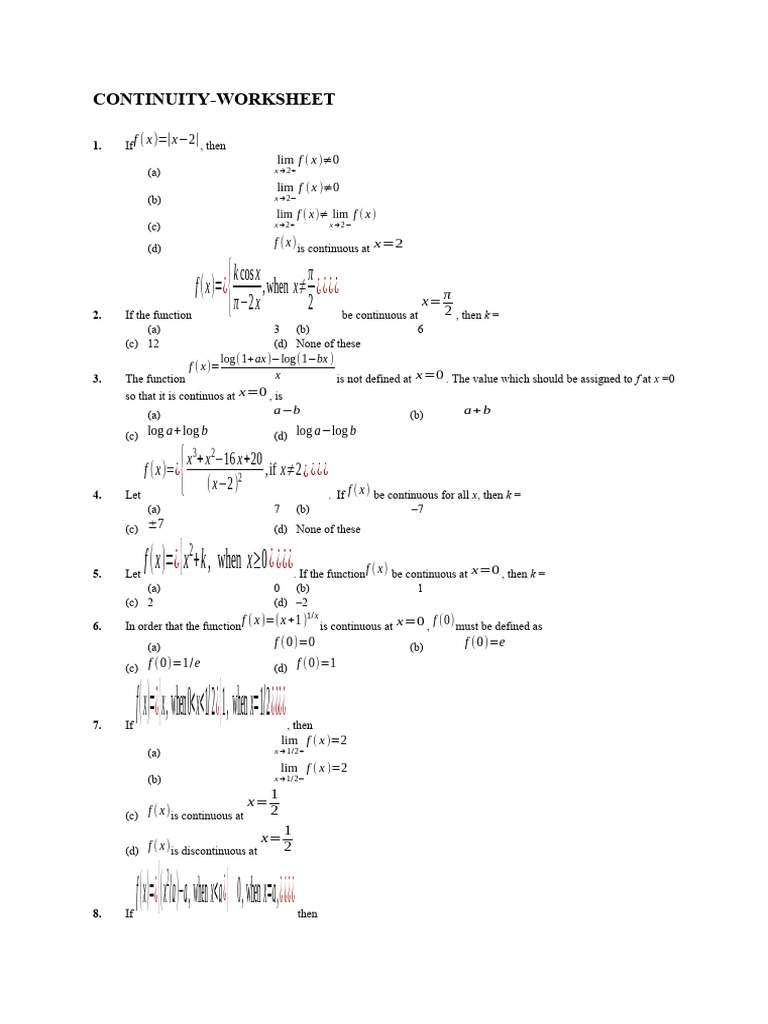 Continuity WS | PDF