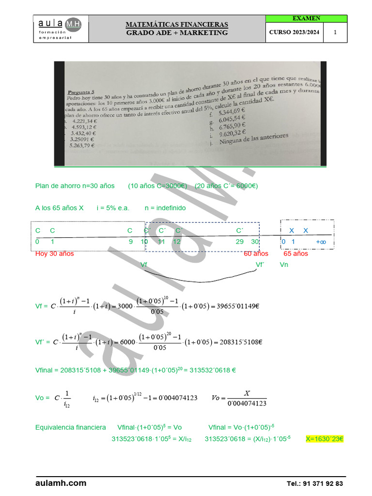 Examen de Matemáticas Financieras 2023/24 | PDF | Finanzas Matemáticas ...