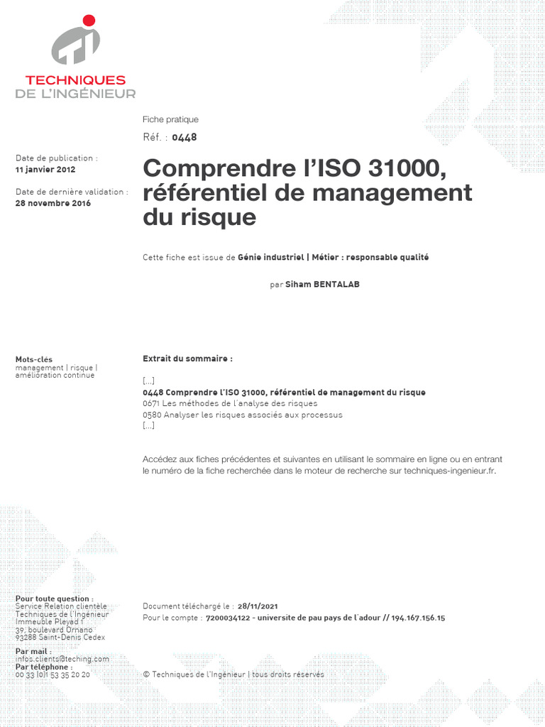 Comprendre l'ISO 31000 en gestion des risques | PDF | Gestion des ...