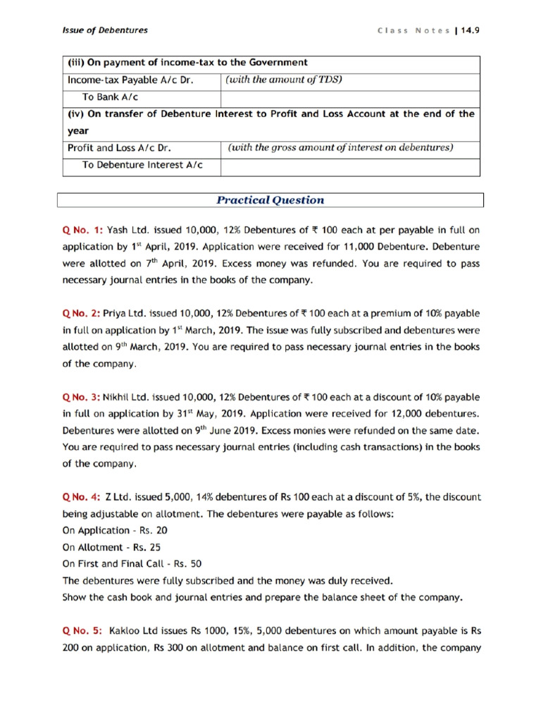 Issue Of Debentures Questions Pdf