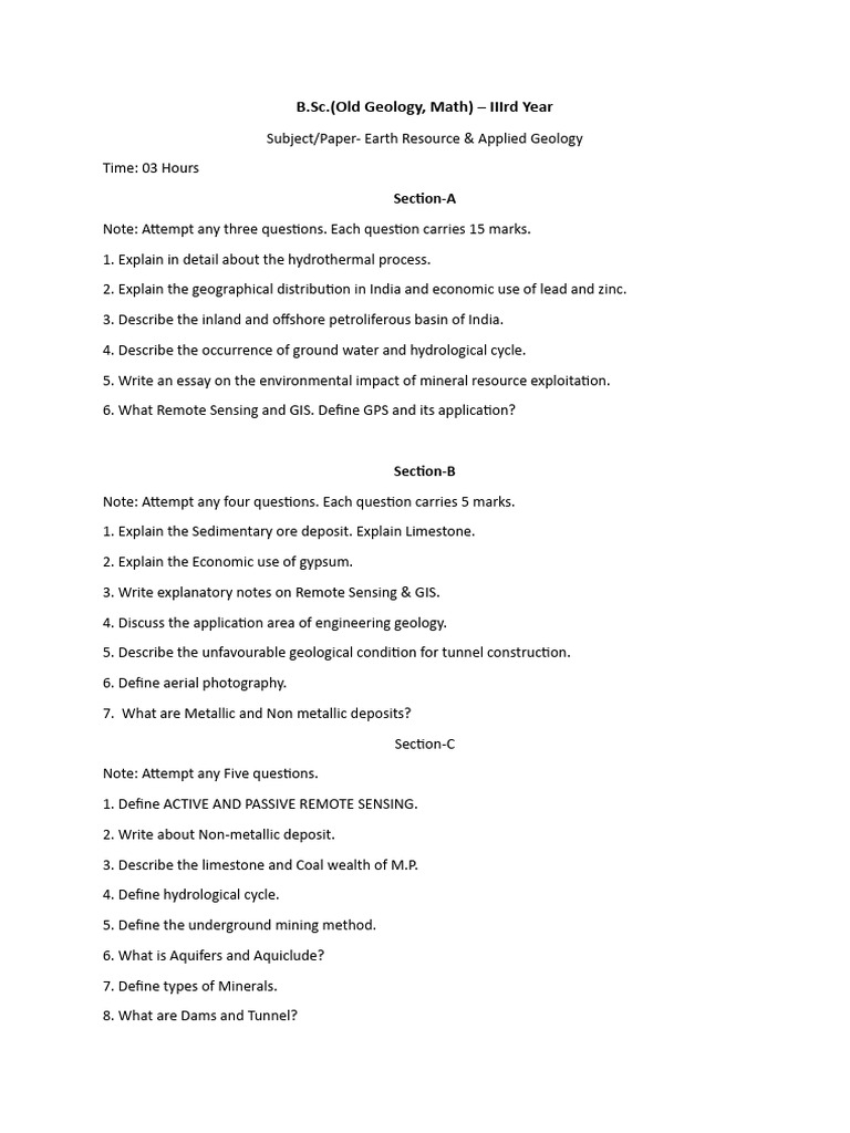 B.Sc. Earth Resource & Applied Geology | PDF | Science & Mathematics ...