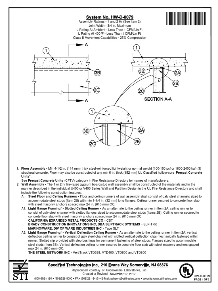 Sistema UL HWD0079 Junta 2 Hrs Drywall | PDF | Drywall | Wall