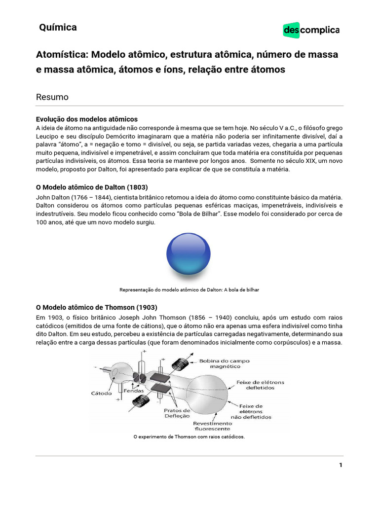 Intensivoenem-quimica-Atomistica Modelo Atomico Estrutura Atomica ...