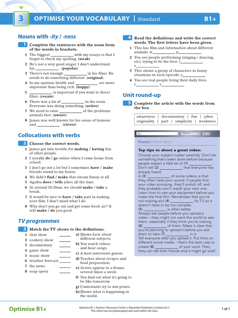 OPT B1plus U03 Vocab Standard | PDF | Word | Linguistics