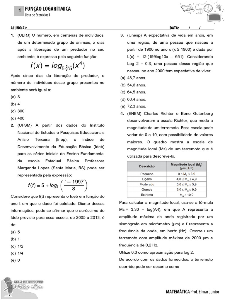 Função Logarítmica - Exercícios | PDF | Som