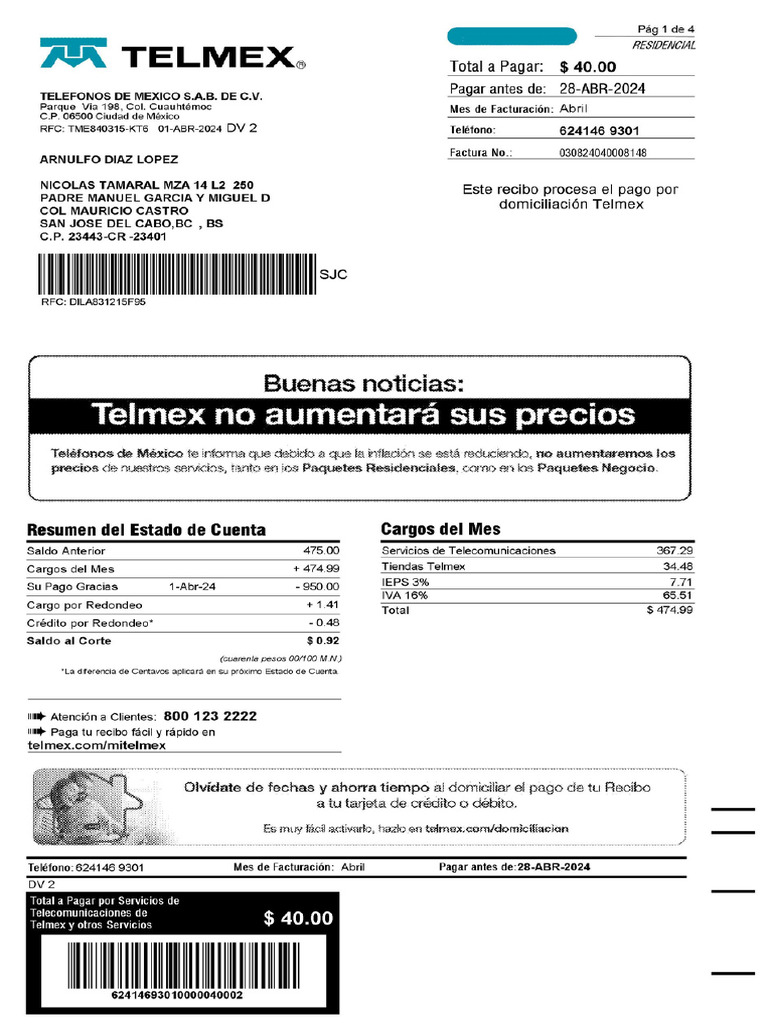 Telmex Arnulfo PDF | PDF
