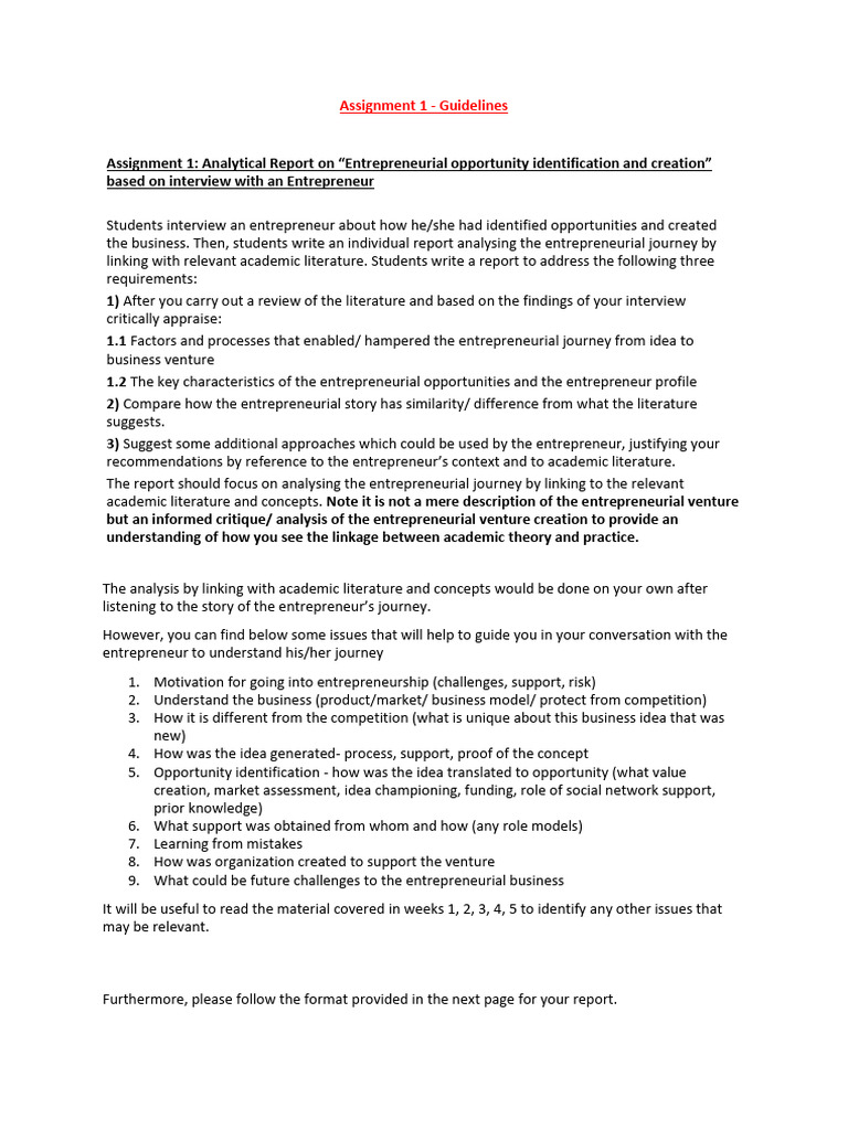 Assignment 1 - Guidelines | PDF | Entrepreneurship | Human Communication