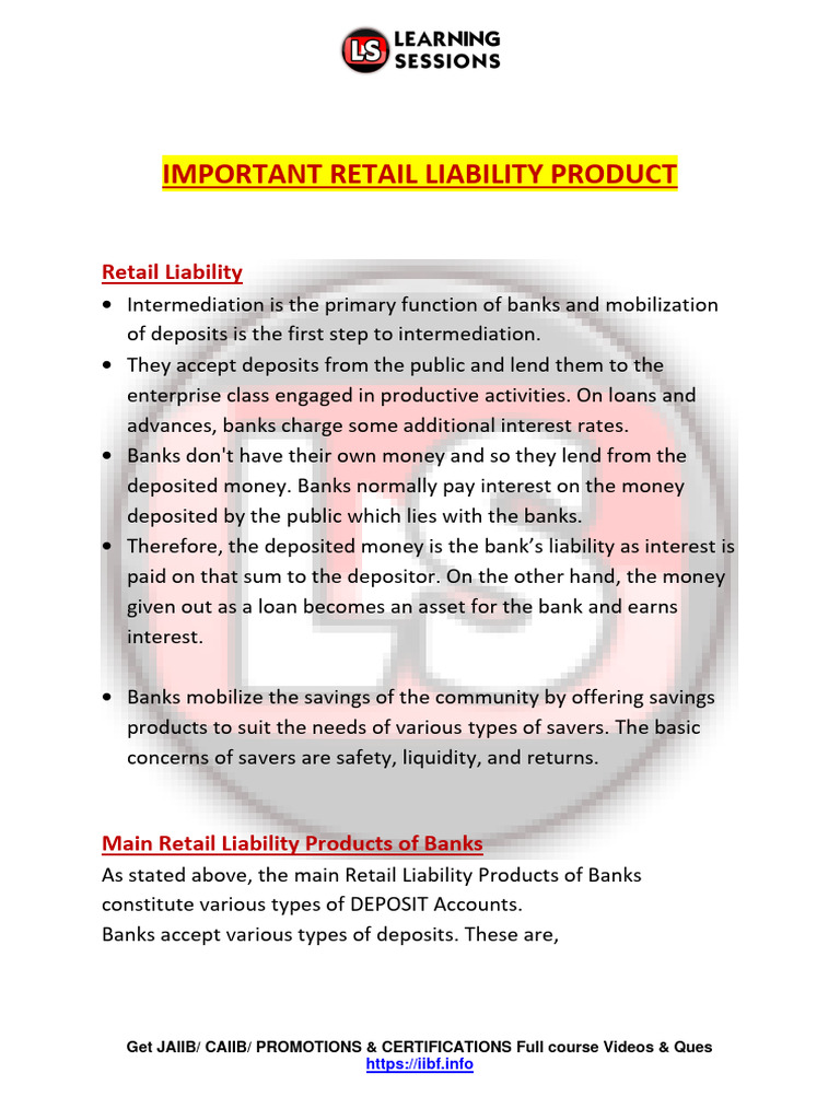Important Retail Liability Product | PDF | Transaction Account | Banks