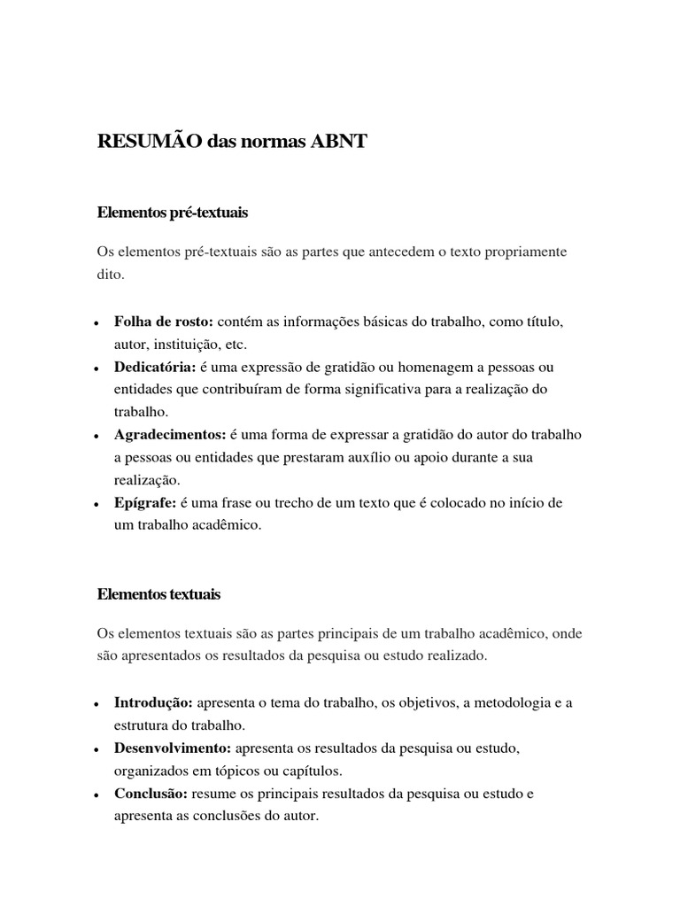 Resumão Das Normas Abnt | Download grátis PDF | Citação | Abstract (resumo)