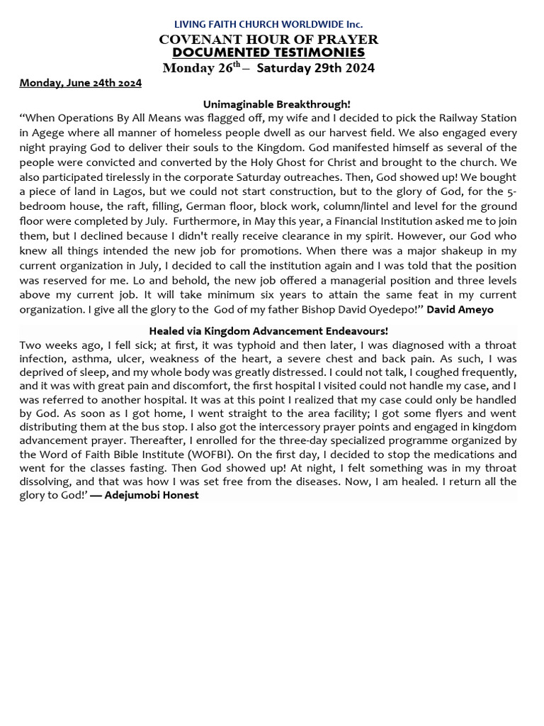 Faith Testimonies: Divine Breakthroughs | PDF | Prayer | Anointing