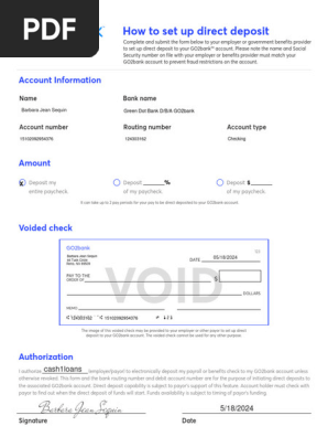 Barbara GO2bank Direct Deposit Form