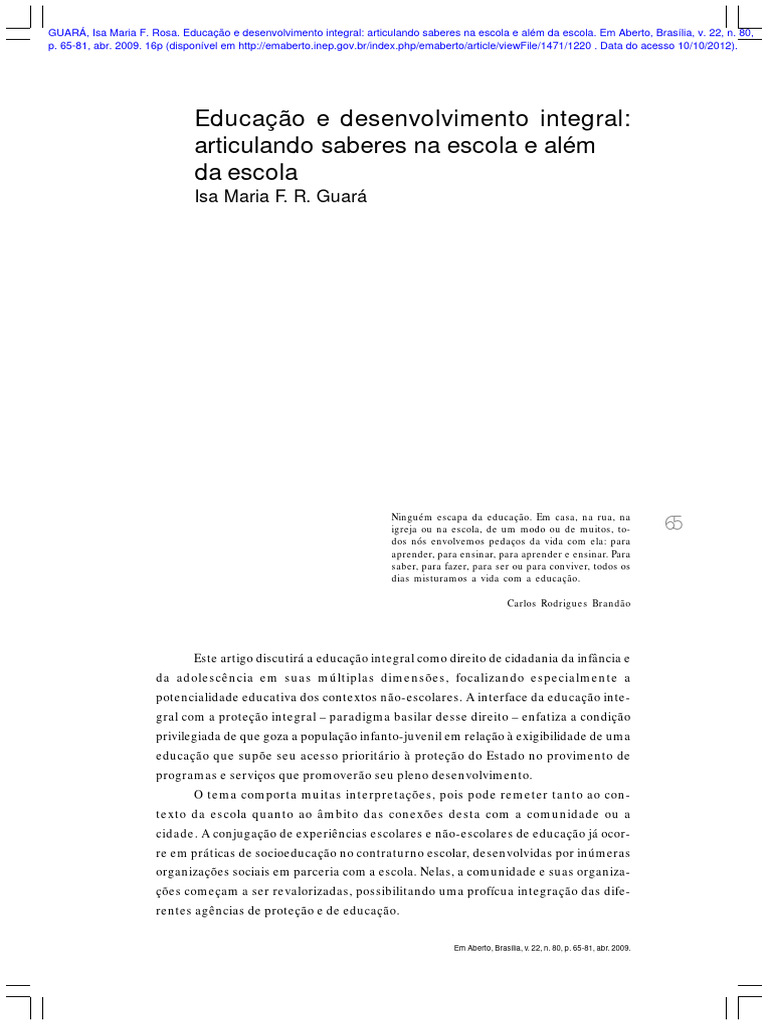 Educação Integral e Desenvolvimento Juvenil | PDF | Aprendizado ...