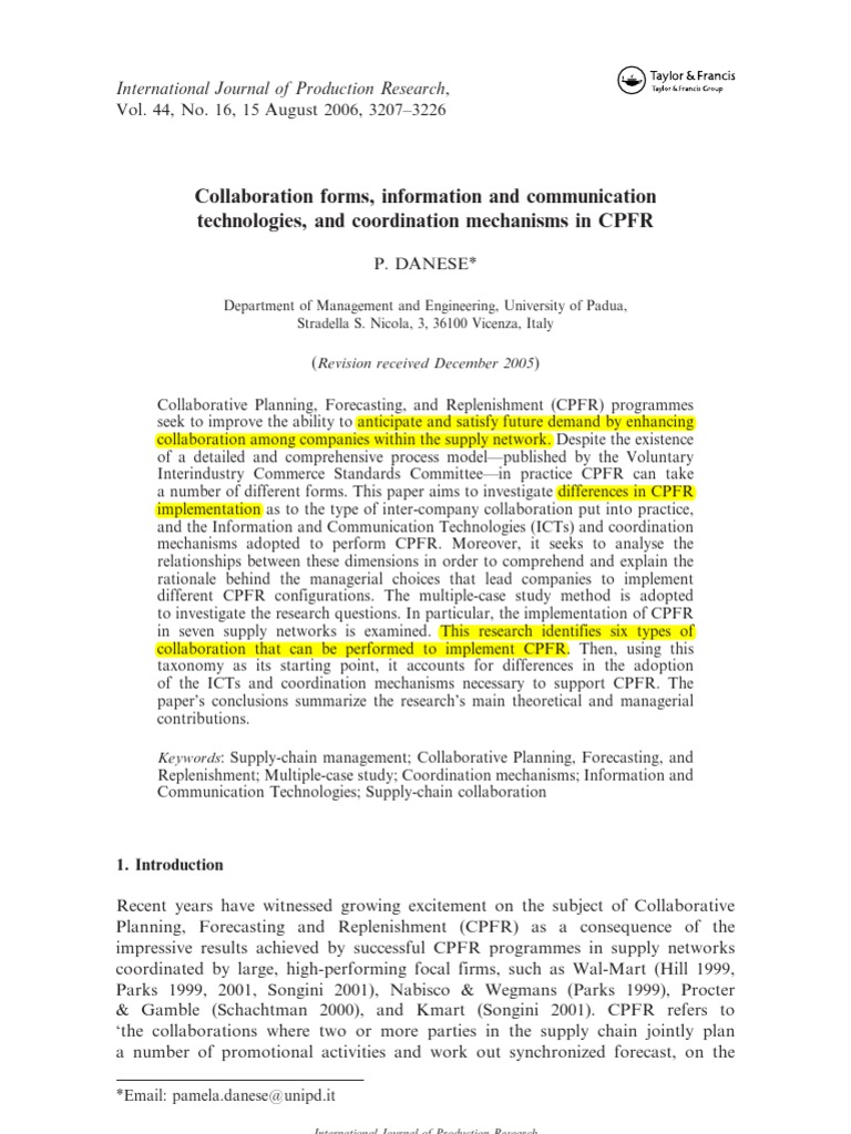 CPFR Implementation and Collaboration Types | PDF | Supply Chain ...