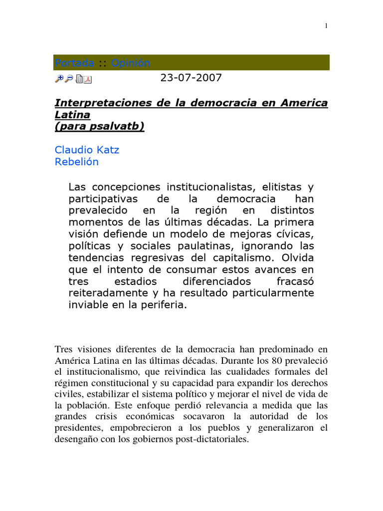 Interpretaciones de la democracia en América Latina | PDF | Democracia ...