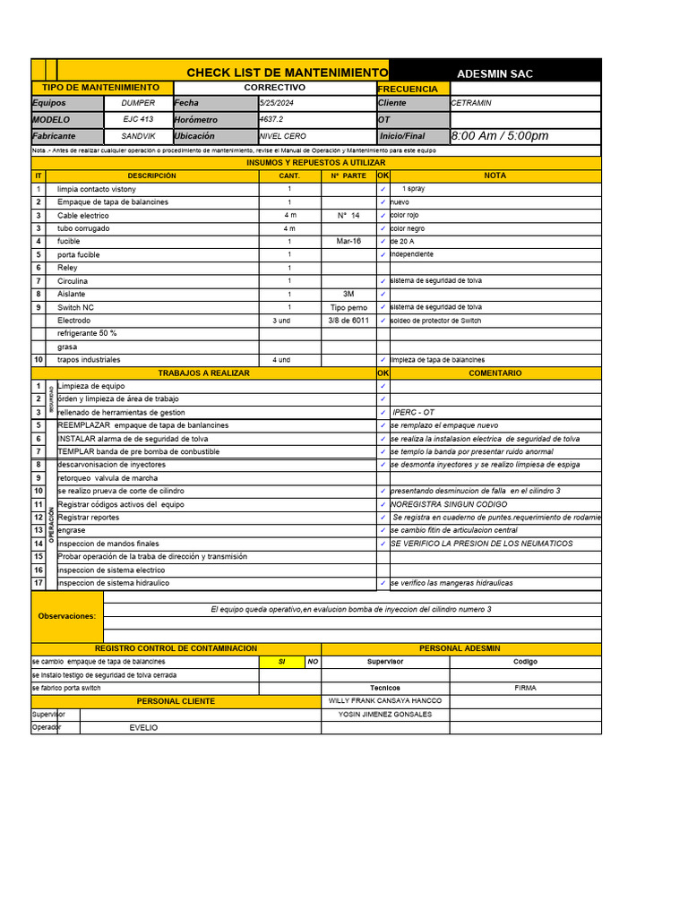 Mantenimiento Correctivo Dumper EJC 413 | PDF | Inyección de combustible