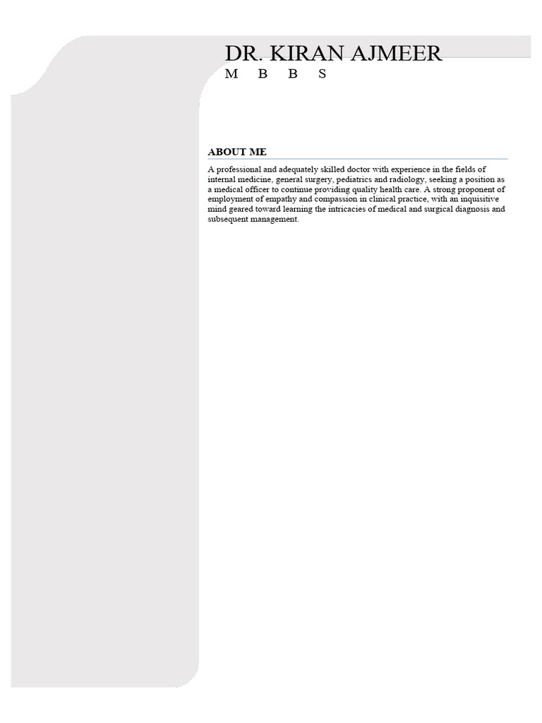 Best CV Format For Medical Students PDF Emergency Department Surgery
