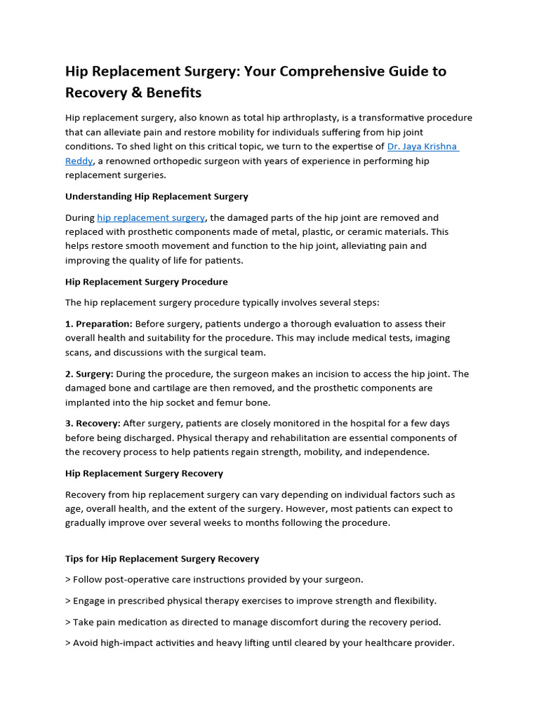 Hip replacement surgery drjayakrishnareddy june month blog pdf