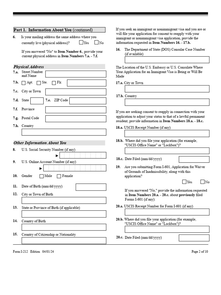 Visa Application Personal Information Form | PDF | United States ...