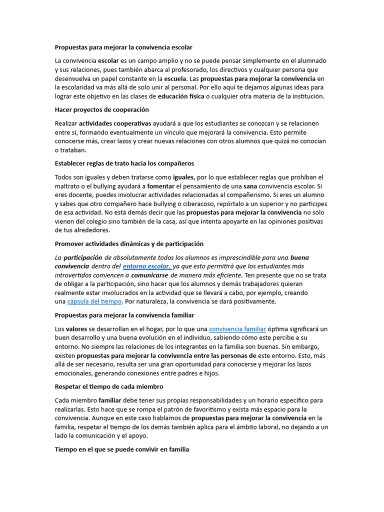 Propuestas para Mejorar La Convivencia Escolar | PDF | Escuelas