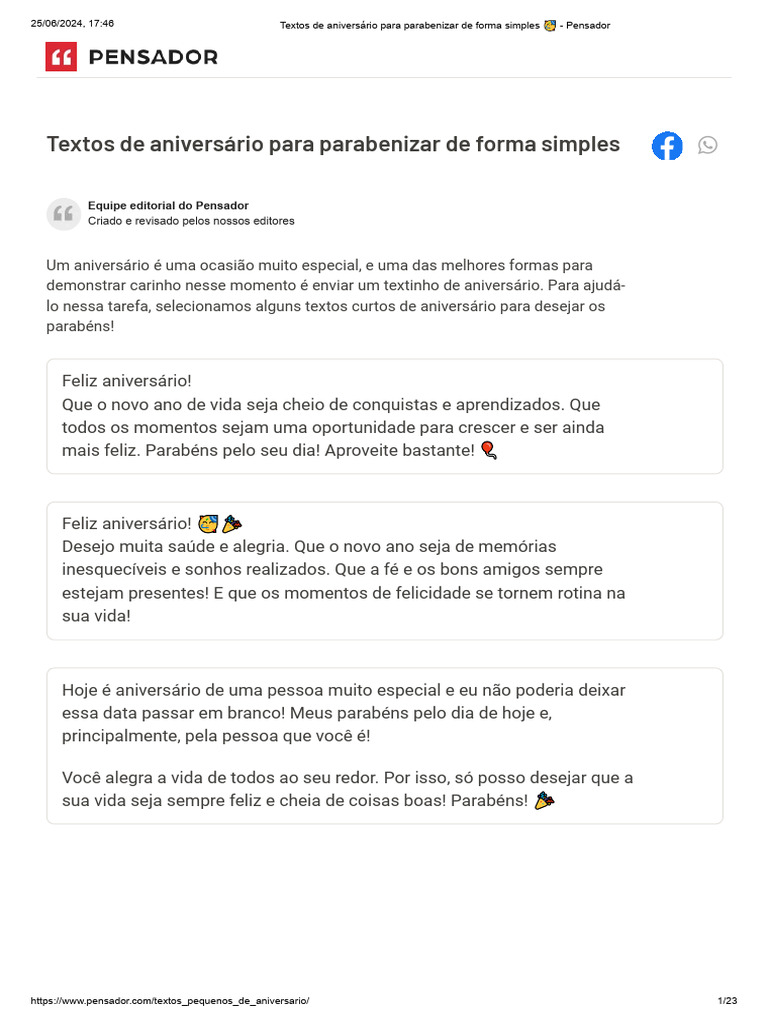 Textos de Aniversário para Parabenizar de Forma Simples ? - Pensador | PDF  | Aniversários | Amor, image size:768x1024