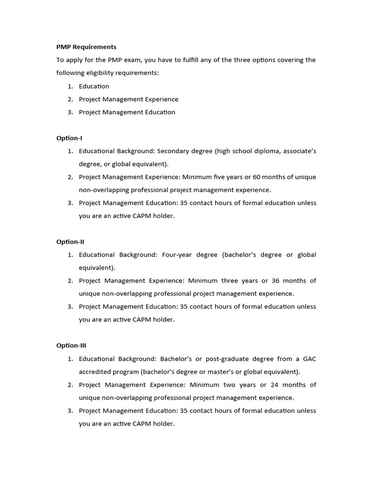 PMP Exam Eligibility Requirements Guide | PDF | Project Management ...