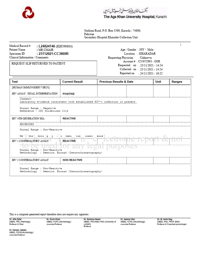 HIV Positive Test Report | PDF | Hiv | Health Sciences