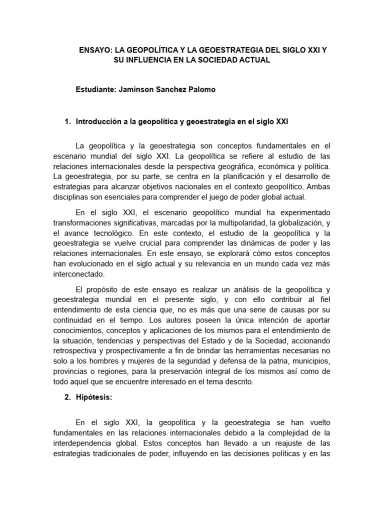 ENSAYO - La Geopolítica y La Geoestrategia Del Siglo XXI | PDF ...