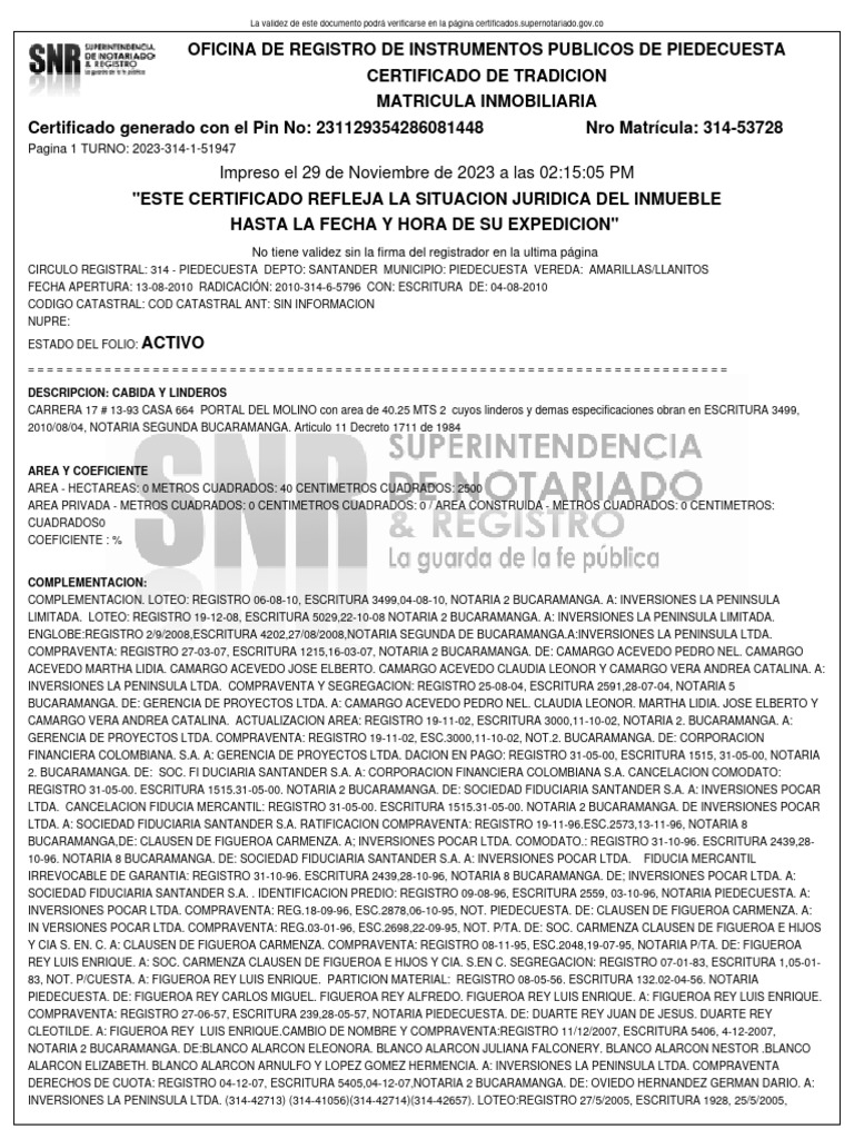 Certificado de tradicion y libertad portal del molino pdf ley com n