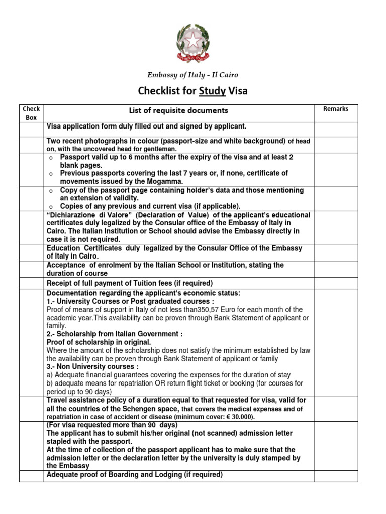 Study Checklist | PDF | Travel Visa | Passport
