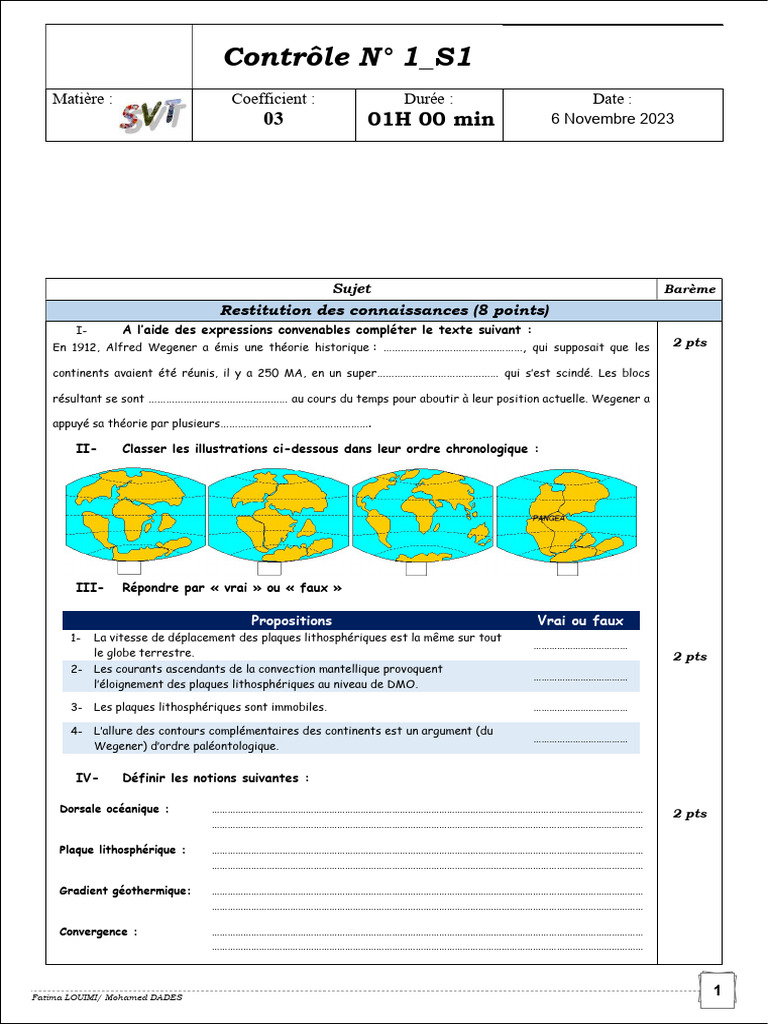Devoir SVT 2AC Semestre 1 Corrigé | PDF | Sciences de la terre ...