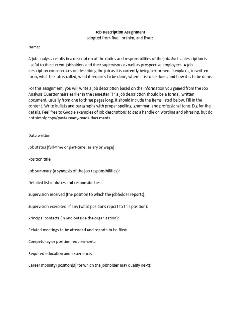Job Description Assignment | PDF