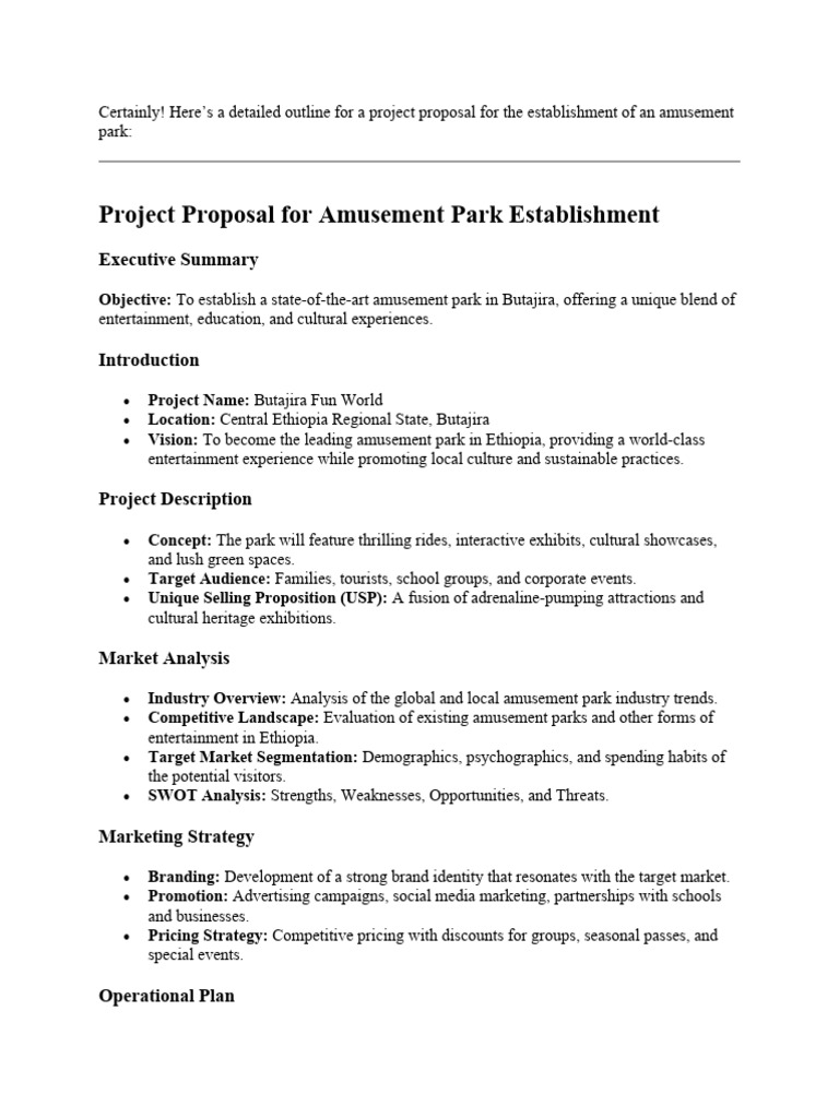 Copilot Project Proposal Aimed at Establishing An Amusement Park | PDF ...